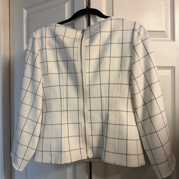 Tibi Ruched Sleeve blue Grid Pattern Blouse size 4 - Picture 6 of 7